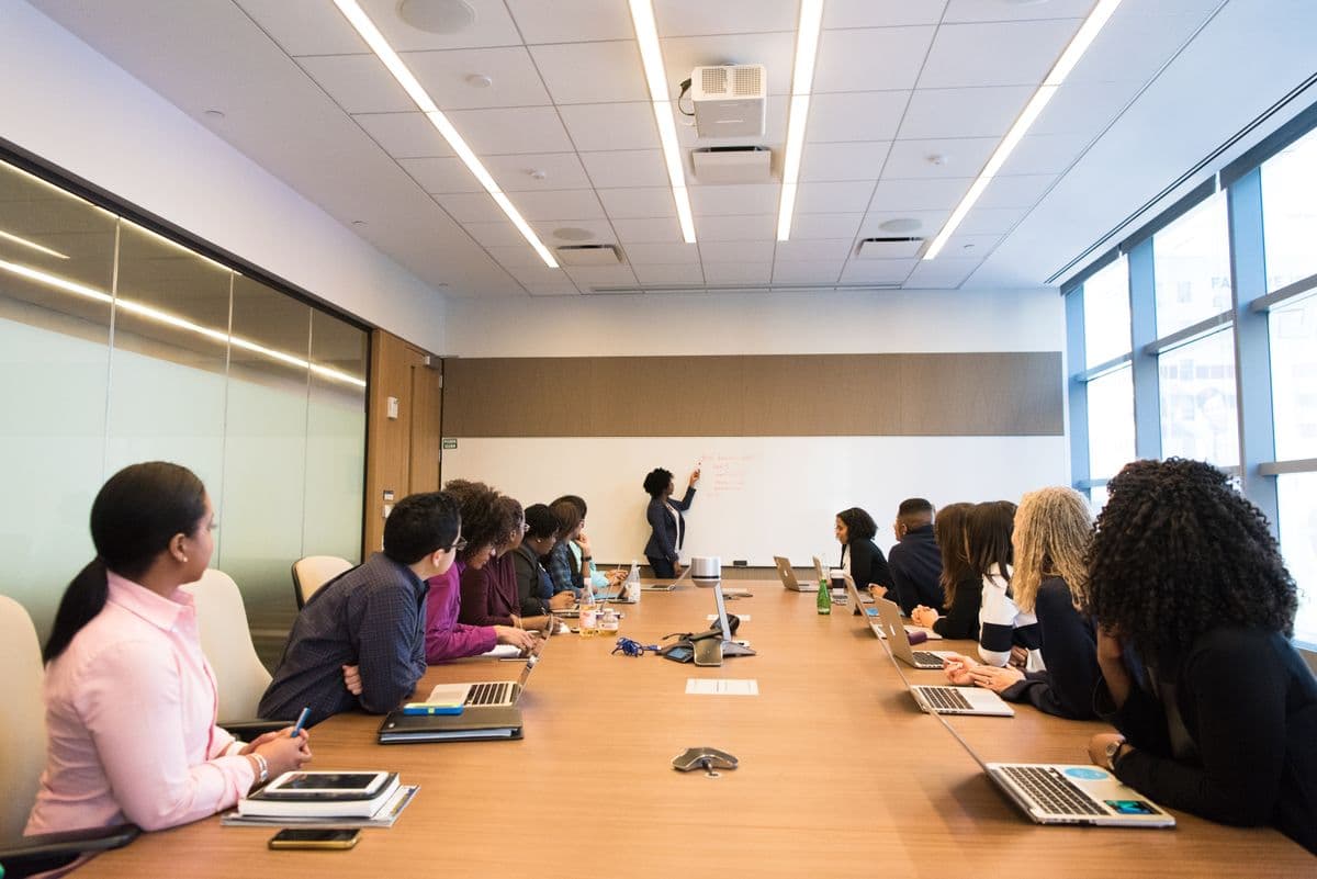 Modern conference room with presentation screen