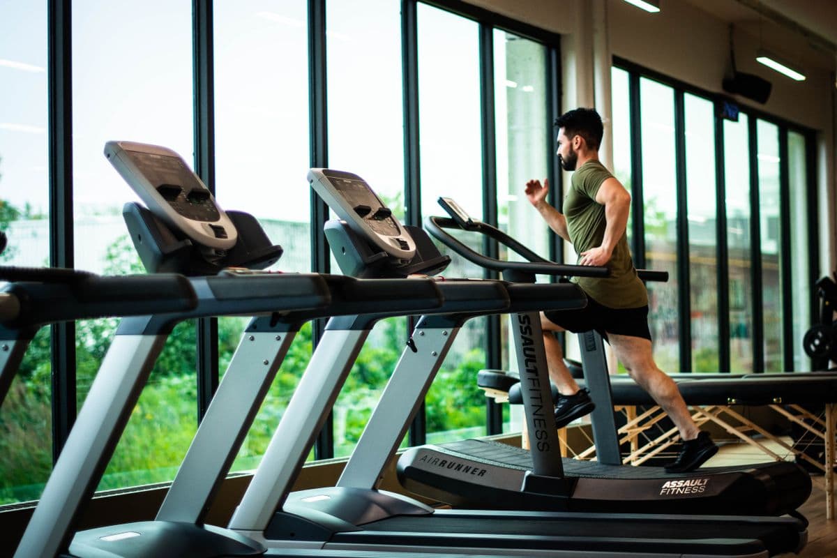 Modern hotel fitness center with treadmills