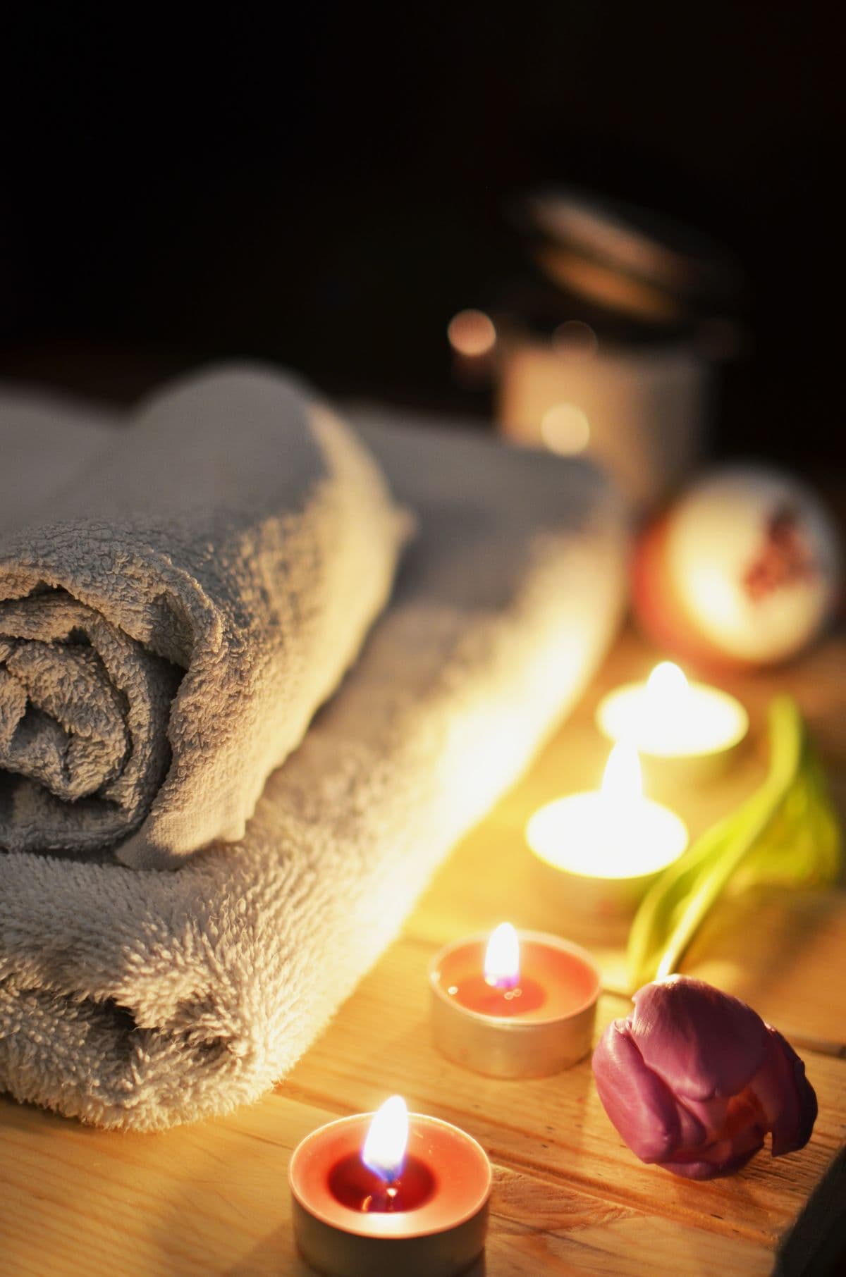 Spa treatment room with warm ambient lighting